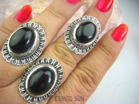 bpe4716 OKSYDOWANY MELONIK  !!!  Duży i Piękny OKAZ Pierścień z onyksem ONYKS regeneruje SERCE, EGZEMY, PAMIĘĆ r.17 Srebro 925 #