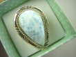 bpe7955 PIĘKNY OKAZ !!! Pierścień RZADKI Anielski kamień Błękitny LARIMAR - stawy, serce, lęki , otwiera czakrę gardła r.18 Srebro 925 # - 8