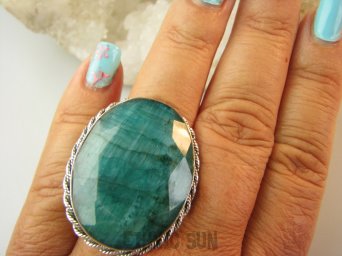 bpee4280 WIELKI I PIĘKNY 25 G SZMARAGDOWY KLEJNOT !!!! Kunsztowny Regulowany Pierścień Pierścionek Szmaragd Indyjski, Szmaragdy r.18, r.19, r.20, r.21 Srebro 925 #