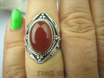 bpe6045 Biżuteria Orientalna - Delikatny Pierścień Czerwony Onyks - regeneruje SERCE, EGZEMY, PAMIĘĆ r.17 Srebro 925 #