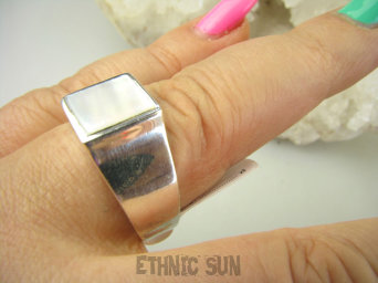 bpee4015 UNISEX Damski lub Męski SYGNET Pierścień Pierścionek Macica Perłowa r.24/r.25 Srebro 925 #