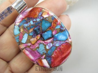 bwe3859 FANTASTYCZNY duży wisior 6,3cm /3,6cm Wielobarwny aż 20G OSTRYGOWY TURKUS MIEDZIANY Mojave OSTRYGA Muszla złota MIEDZ Srebro 925 #