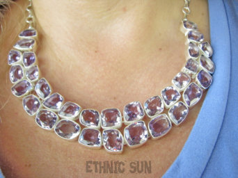 bn1596 Ametystowa Królowa LUKSUSOWY DUŻY Komplet biżuterii naszyjnik i kolczyki 83 gramy Przepiękna Duża Kolia Regulowany Naszyjnik Fioletowy Ametyst Srebro 925 #