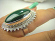 bpe8289 Przepiękny DUŻY Orientalny Pierscionek Pierścień naturalny zielony MALACHIT - pobudza kreatywność r.17 Srebro 925 # - 5