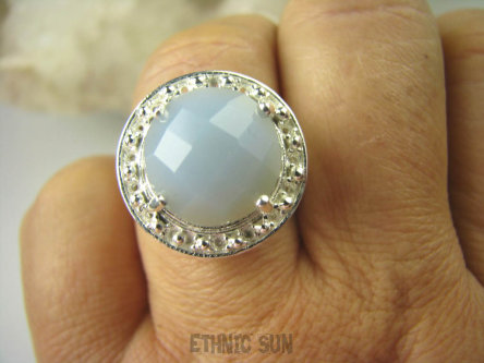 bpee3569 CUDOWNY LUX Wysoki Pierścień Rzadkość Błękitny Chalcedon r.23 Srebro 925 #