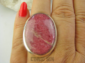 bpe9293 Klasyczny OKAZ Pierścień 18G Pierścionek RODONIT - Niepokój, stres, bóle głowy, skurcze r.16 Srebro 925 #