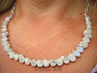 bn1430 Elegancka Niewiarygodnie piękna 40 g !!! Kolia, Naszyjnik REGULOWANA DŁ Wielobarwny Kamień Księżycowy Srebro 925 #