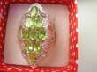 bpee4293 Długi Lśniący Pierścień Pierścionek naturalny Oliwin Peridot oraz Cyrkonie r.15 SREBRO RODOWANE 925 # - 2