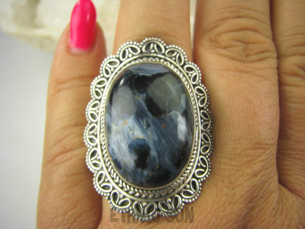 bpe6275 Woow  CACKO WIELOBARWNY KAMIEŃ BURZY Iskrzący Przepiękny Pierścień OKAZ  Wielobarwny Pietersyt z Namibii r.19 Srebro 925 #