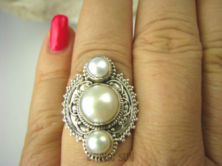 bpee3673 LŚNIĄCY Pierścień hodowlane prawdziwe śnieżnobiałe PERŁY PERŁA r.17/ r.18 Srebro 925 #