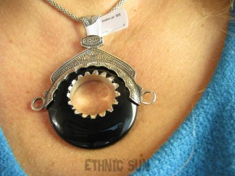 bwe3516 LUKSUSOWY DWUSTRONNY marokański  7cm/ 6cm  GIGANT 31 gramów - Wisior CZARNY ONYKS Maroko, Marokańskie Wzornictwo Srebro 925 #