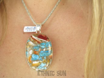 bwe3919 FANTASTYCZNY duży wisior 6.5cm /3.5cm Wielobarwny aż 24G OSTRYGOWY TURKUS MIEDZIANY Mojave OSTRYGA Muszla złota MIEDZ Srebro 925 #