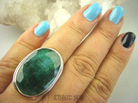 bpee3408 KLASA I ELEGANCJA - szmaragdowa Dama Klasyczny Pierścień Szmaragd Indyjski Szmaragdy r.18 Srebro 925 #