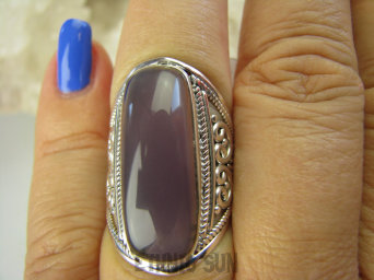 bpe6961 Długi Ażurowy Pierścień Fioletowo Brązowy Kamień Zagadka r.15 ażurowa obrączka Srebro 925 #