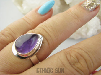 bpe9358 Delikatny śliczny Klasyczny Wygodny Pierścień Pierścionek AMETYST - kamień odwagi r.18 Srebro 925