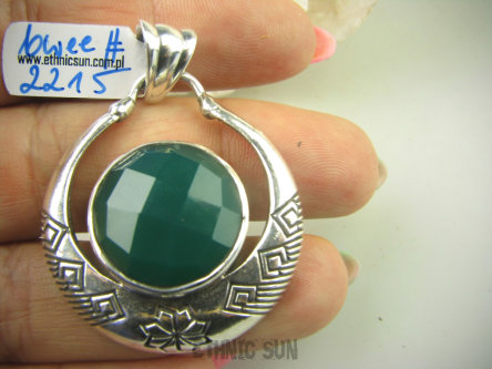 bwee2215 Baśniowo Piękny Lśniący Wisior Szlifowany Zielony Onyks - regeneruje SERCE, EGZEMY, PAMIĘĆSrebro 925 #