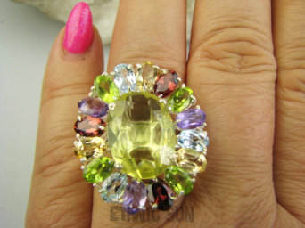 bpee4626 Wooow BOSKO PIĘKNY WIELOBARWNY Lux Pierścień Pierścionek naturalny Cytryn Lemon, Ametyst, Granaty, Oliwin, Blue Topaz r.17 SREBRO 925 #