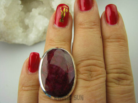 bpee3489 DUŻY OKAZ  ale mały rozmiar r.12/r.13 Dojrzała kolor Malina Pierścień  16 g !!! Rubin Indyjski Rubiny Srebro 925 #