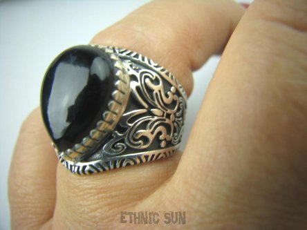 bpe5513 Obrączka Motyl - symbol szczęścia wolności niezależności Wygodny PIERŚCIEŃ ONYKS  - SERCE, EGZEMY, PAMIĘĆ r.19 zdobiona obrączka Srebro 925 #