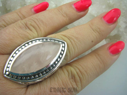 bpe5756 OLBRZYM Masywny AŻ 24 gramy !!! Pierścień naturalny Kwarc Różowy - kamień mocnego serca r.23/ r.24 DUŻY ROZMIAR   Srebro 925 # BŁĄD WZORU 