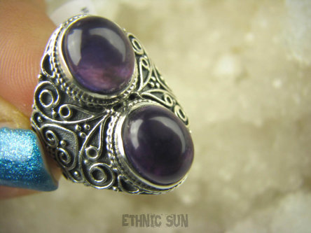 bpe6499 Egzotyczny Masywny Pierścień Fioletowy Ametyst - kamień mądrości r.16/ r.17 Srebro 925 #