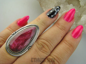 bpee4468 MALINOWA PIĘKNOŚĆ Długi Pierścień Pierścionek Rubin Indyjski Rubiny r.14 Srebro 925 #