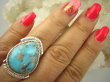 bpe7843 Niezwykły OKAZ Pierścień naturalny TURKUS ARIZONA Turkusy r.18/ r.19 egzotyczne Srebro 925 # - 3