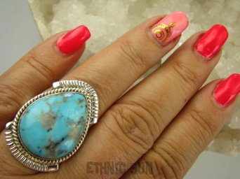 bpe7843 Niezwykły OKAZ Pierścień naturalny TURKUS ARIZONA Turkusy r.18/ r.19 egzotyczne Srebro 925 #