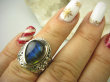 bpe8599 Egzotyczny Pierścień Pierścionek Labradoryt Spektrolit kamień Zorzy Polarnej r.13 zdobiona obrączka Srebro 925 # - 7