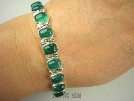 bb3269 Przepiękna Elegancka Bransoleta z Onyksami 11 sztuk zielony ONYKS - kamień zadaniowy lśniące Srebro 925 #