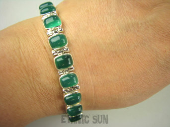 bb3269 Przepiękna Elegancka Bransoleta z Onyksami 11 sztuk zielony ONYKS - kamień zadaniowy lśniące Srebro 925 #
