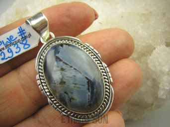 bwe2938 RZADKOŚĆ !!! Piękny UNIKAT Długi Wisior Iskrzący Szary PIETERSYT z Namibii - Kamień Burzy lśniące Srebro 925 #