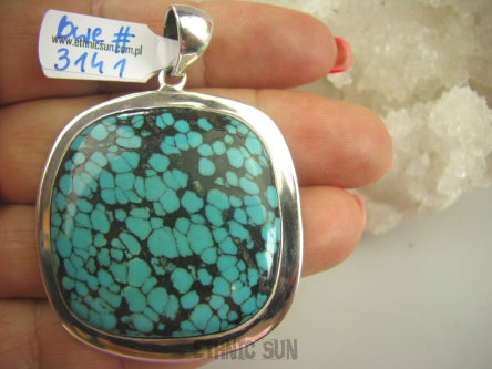 bwe3141 Klasyczny Piękny Duży 23G Okaz Wisior naturalny TURKUS opiekun ciała i duszy Turkusy Srebro 925 #