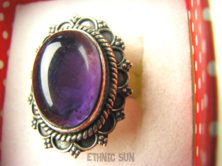 bpe8748 Egzotyczna biżuteria Pierścień Pierścionek naturalny fioletowy Ametyst - kamień mądrości r.13 Srebro 925 #