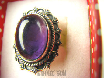 bpe8748 Egzotyczna biżuteria Pierścień Pierścionek naturalny fioletowy Ametyst - kamień mądrości r.13 Srebro 925 #