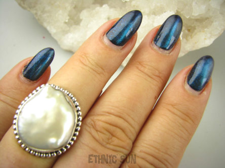 bpee4165 RARYTAS naturalna wielobarwna PERŁA BIWA Elegancki Pierścionek Pierścień z DUŻA perłą r.15 Srebro 925 #