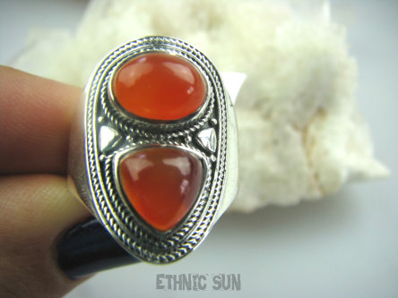 bpe5122 Biżuteria Orientalna - Delikatny OKAZ Pierścień Karneol - kamień odwagi r.17 Srebro 925 #