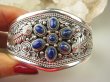 bb3560 Nepalska Piękność Biżuteria Orientalna NIEZWYKŁA OGROMNA 75 gramów !!!! SZEROKA Otwarta BRANSOLETA Lapis Lazuli, Orle Pióro Indian Nawaho Srebro 925 # - 4