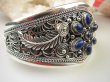 bb3560 Nepalska Piękność Biżuteria Orientalna NIEZWYKŁA OGROMNA 75 gramów !!!! SZEROKA Otwarta BRANSOLETA Lapis Lazuli, Orle Pióro Indian Nawaho Srebro 925 # - 6