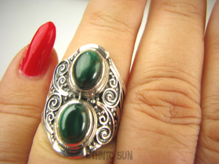 bpe9012 Biżuteria Egzotyczna !!! Pierścień Pierścionek MALACHIT - pobudza kreatywność r.14 szeroka obrączka Srebro 925 #