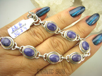 bb3674 UNIKAT RZADKOŚĆ Bransoleta DROGOCENNY Fioletowy CZAROIT 7 sztuk Syberia Srebro 925 #