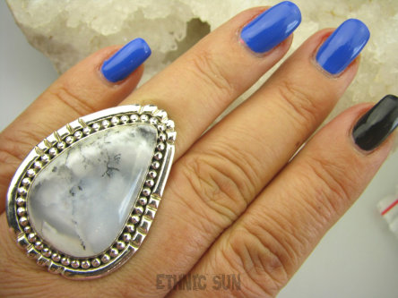 bpe7124 Duża 20G !! ŚNIEŻNA KROPLA !!! Przepiękny Pierścień AGAT DENDRYTOWY r.16 Srebro 925 #