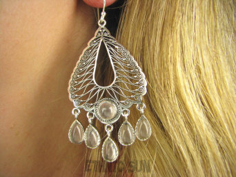 bke914 OLŚNIEWAJĄCO PIĘKNE Orientalne Kusicielki !!! czakra serca Ażurowe Duże Szerokie Długie 7 cm Kolczyki KWARC RÓŻOWY -  kamień mocnego serca Srebro 925