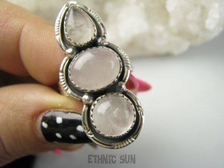 bpe9476 Orientalna Piękność Długi 3.8 cm cudownie zdobiony Pierścień Pierścionek Kwarc Różowy r.17/ r.18 Srebro 925 #