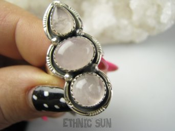 bpe9476 Orientalna Piękność Długi 3.8 cm cudownie zdobiony Pierścień Pierścionek Kwarc Różowy r.17/ r.18 Srebro 925 #