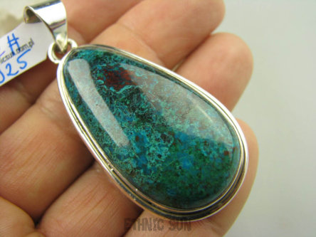 bwe2925 DUŻY 22G 5,8cm KLASYCZNY WISIOR naturalna zielono turkusowa CHRYZOKOLA I AZURYT Lśniące Srebro 925 #