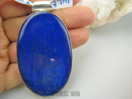 bwe3767 EGIPSKA BOGINI !!! OGROMNY Długi 7 cm GIGANT 41 gramów Wisior Zawieszka LAPIS LAZULI z pirytem strażnik prawdy i mądrości w klasycznej oprawie Srebro 925 #