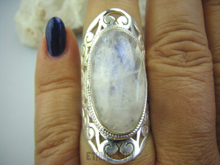 bpe5106 Cudowny Duży 4,1 cm Ażurowy szeroka obrączka Pierścień Kamień Księżycowy r.14 Lśniące Kute Srebro 925 #