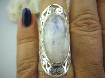 bpe5106 Cudowny Duży 4,1 cm Ażurowy szeroka obrączka Pierścień Kamień Księżycowy r.14 Lśniące Kute Srebro 925 #