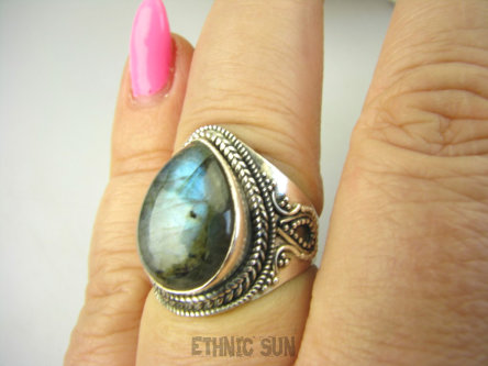 bpe8902 Delikatny Pierścień Pierścionek Labradoryt Spektrolit - kamień zorzy polarnej r.16 Srebro 925 # 